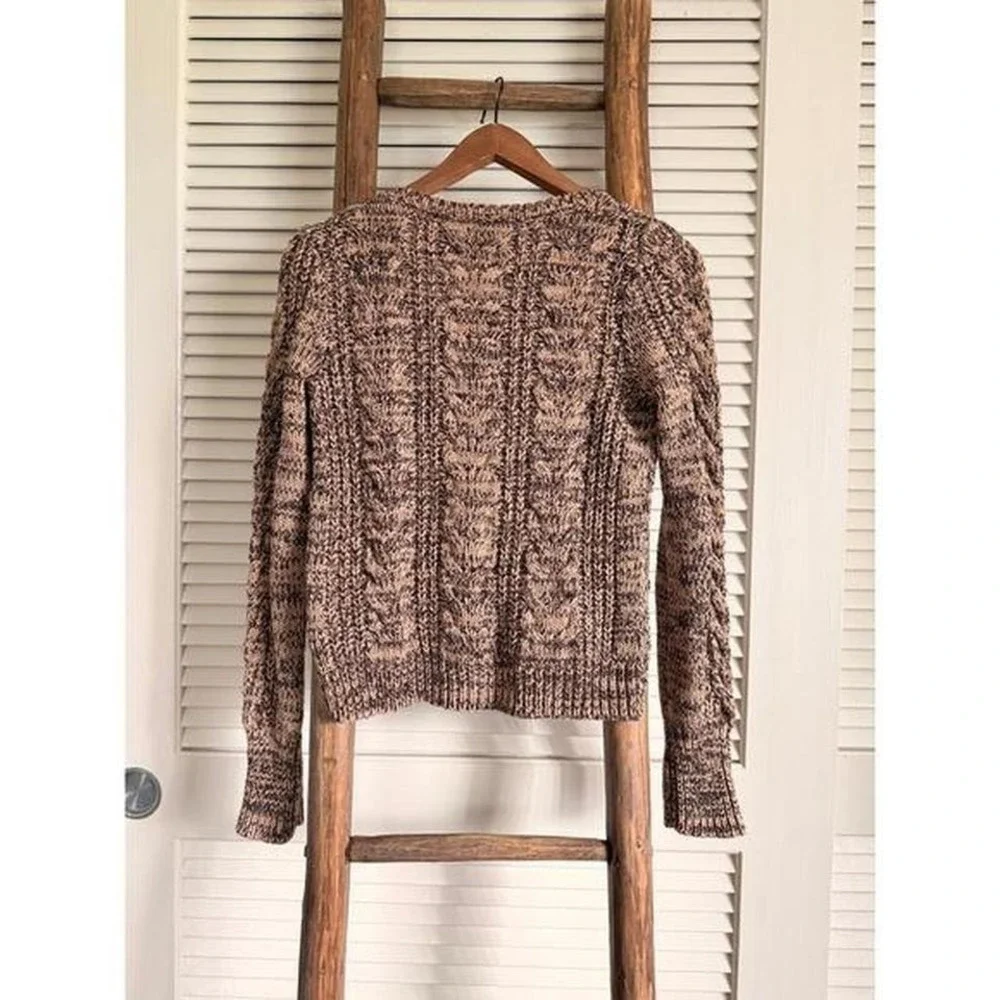 Free People Cable Knit Sweater Tan Black Marled V Neck Long Sleeve Women's Small